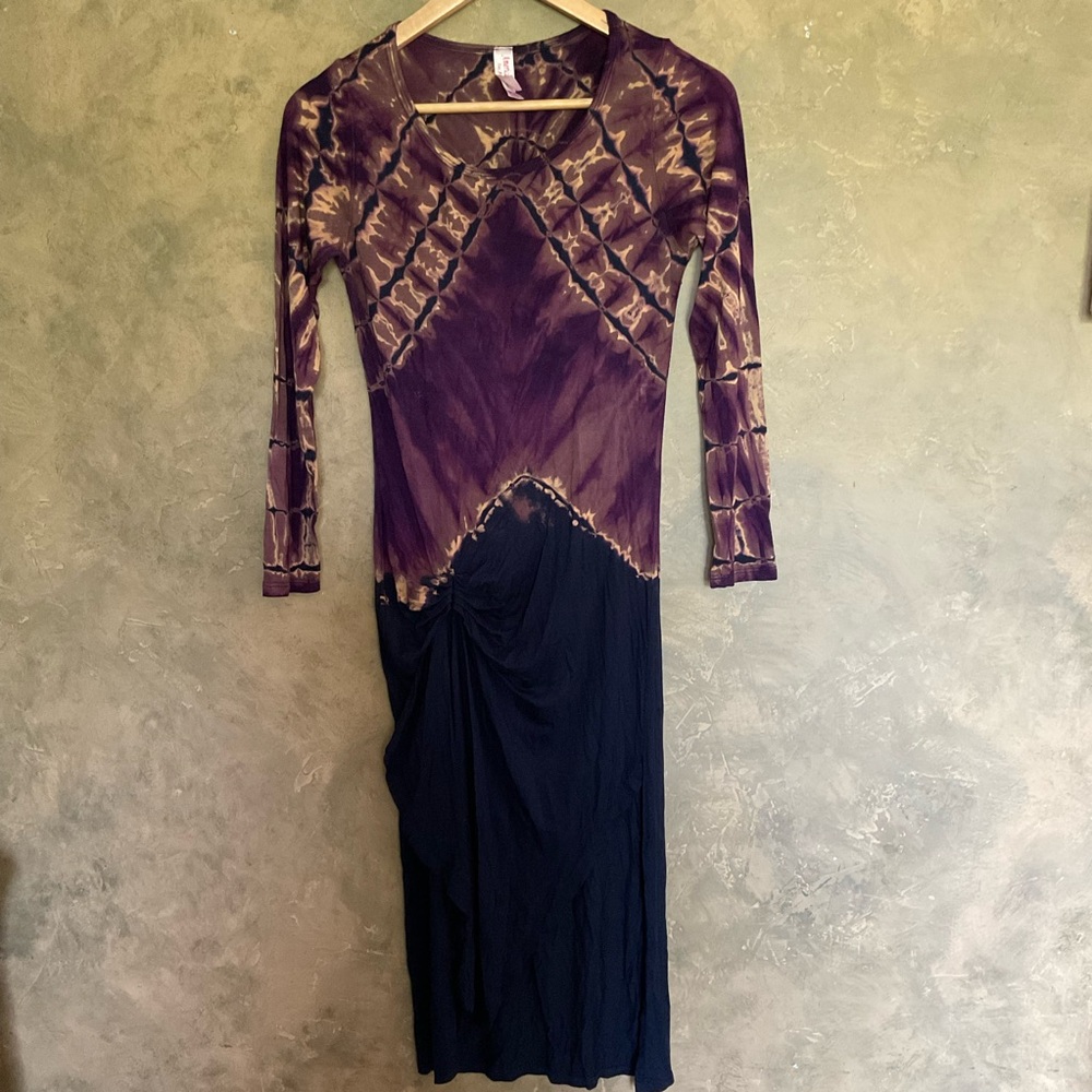 American Twist Tie Dye Modal Aymmetrical Ruched Midi Dress